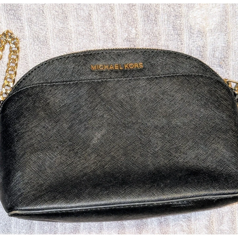 Michael‎ Kors Black Emmy Saffiano Leather Dome Crossbody Bag Gold Chain NWOT